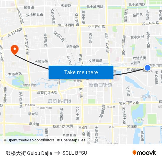 鼓楼大街 Gulou Dajie to SCLL BFSU map