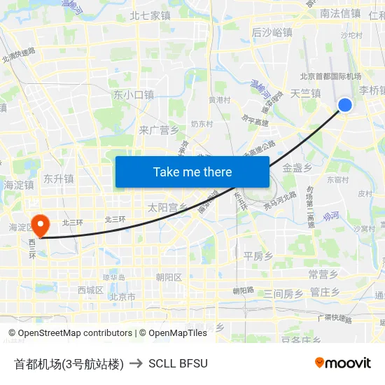 Capital Airport Terminal 3 to SCLL BFSU map