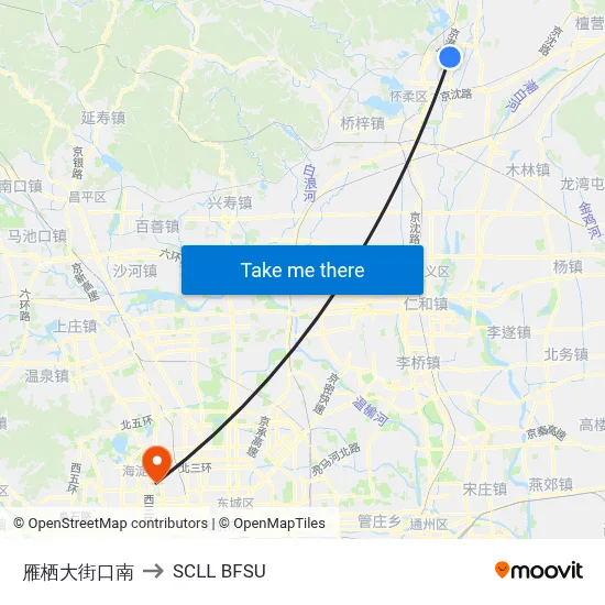Yanqi Boulevard South to SCLL BFSU map