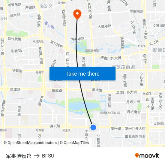Military Museum to BFSU map