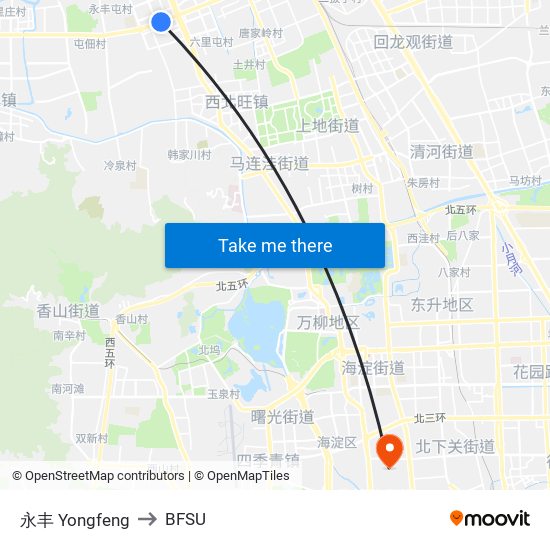 永丰 Yongfeng to BFSU map