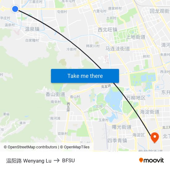 温阳路 Wenyang Lu to BFSU map