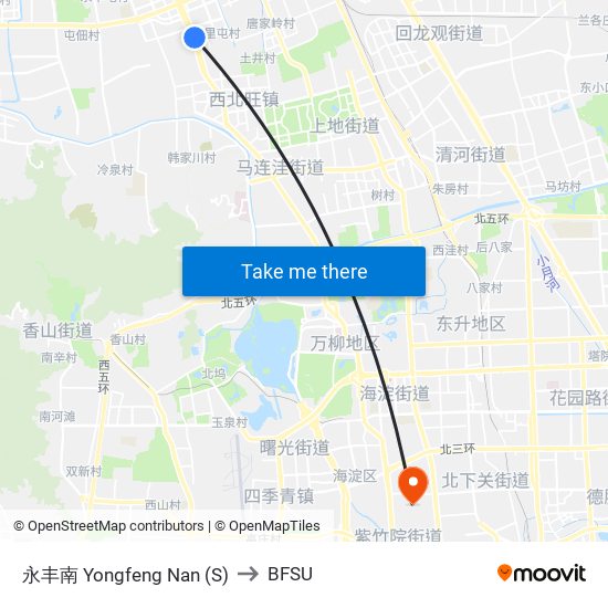 永丰南 Yongfeng Nan (S) to BFSU map
