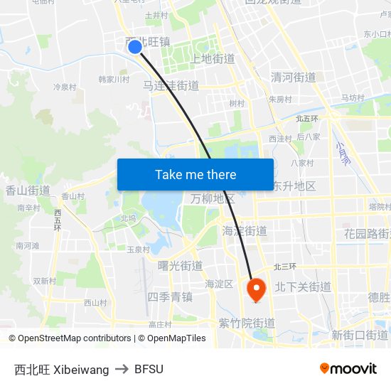 西北旺 Xibeiwang to BFSU map