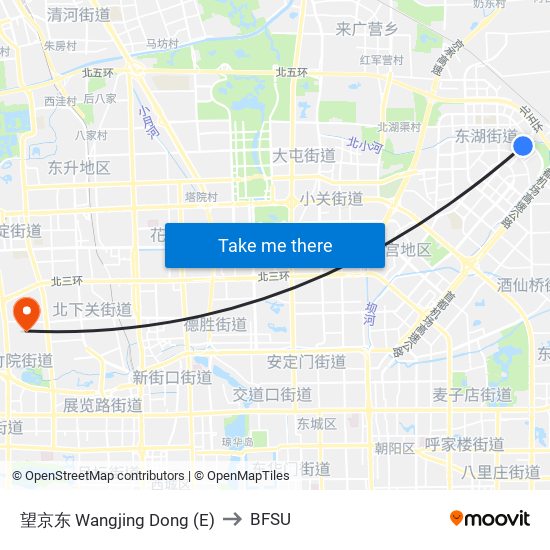 望京东 Wangjing Dong (E) to BFSU map