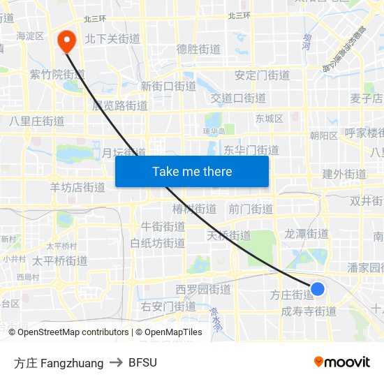 方庄 Fangzhuang to BFSU map