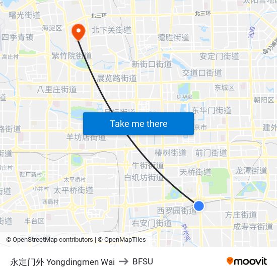 永定门外 Yongdingmen Wai to BFSU map