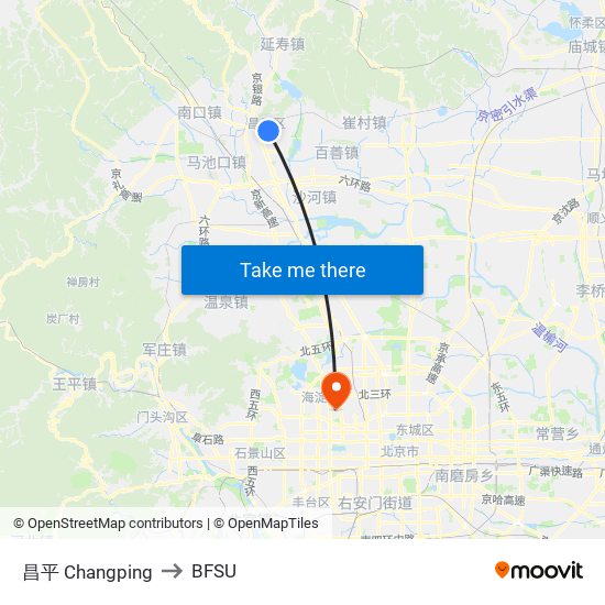 昌平 Changping to BFSU map