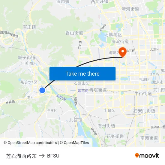 East of Lianshi Lake West Road to BFSU map