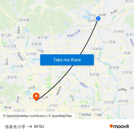 张各长小学 to BFSU map