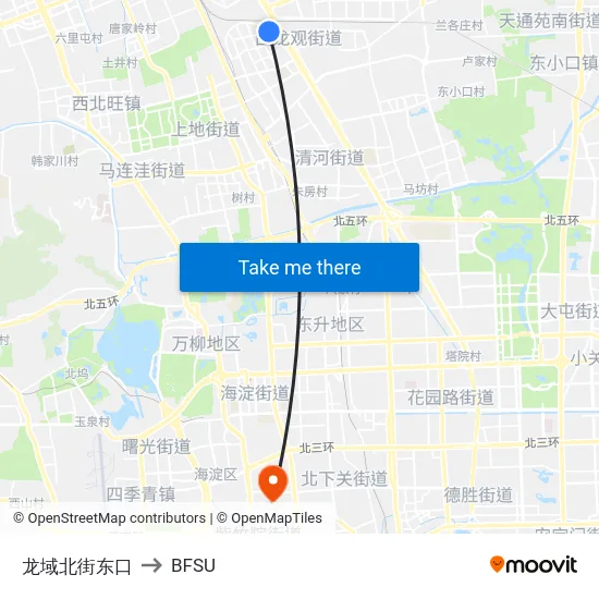 龙域北街东口 to BFSU map