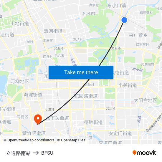 立通路南站 to BFSU map