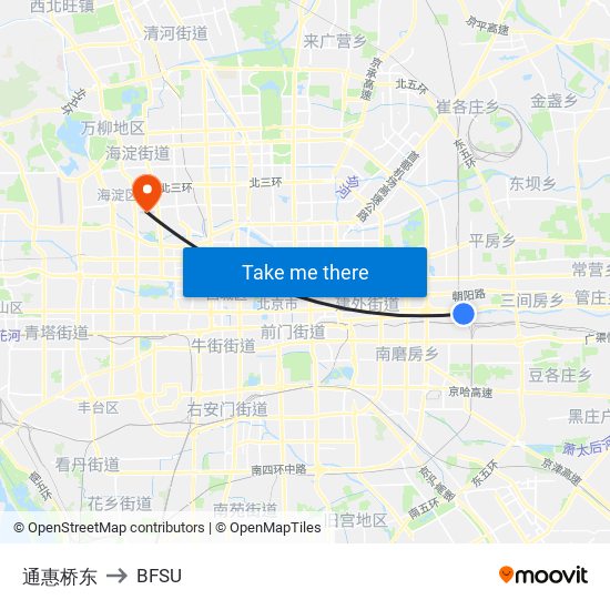 通惠桥东 to BFSU map