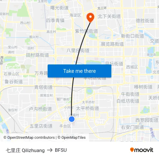 Qilizhuang to BFSU map