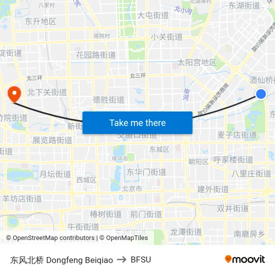 Dongfeng North Bridge to BFSU map