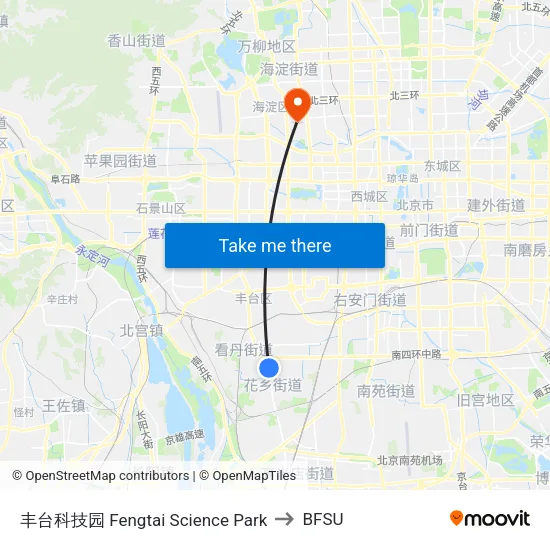 Fengtai Science Park to BFSU map