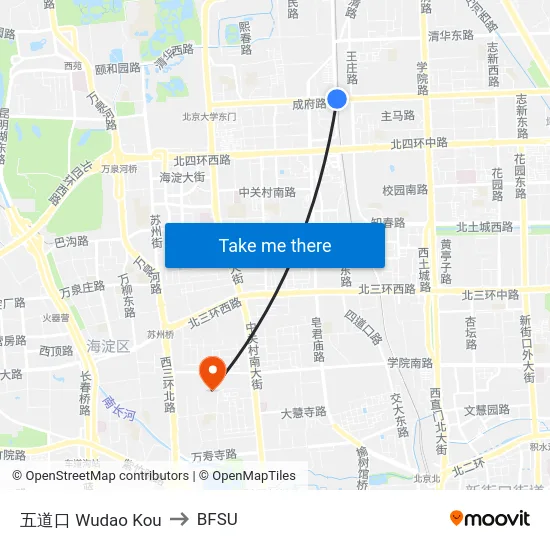 五道口 Wudao Kou to BFSU map