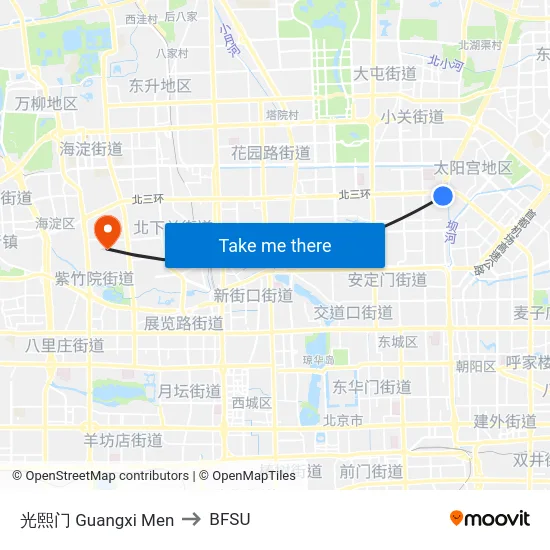 光熙门 Guangxi Men to BFSU map