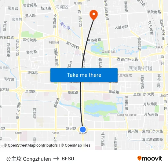 公主坟 Gongzhufen to BFSU map
