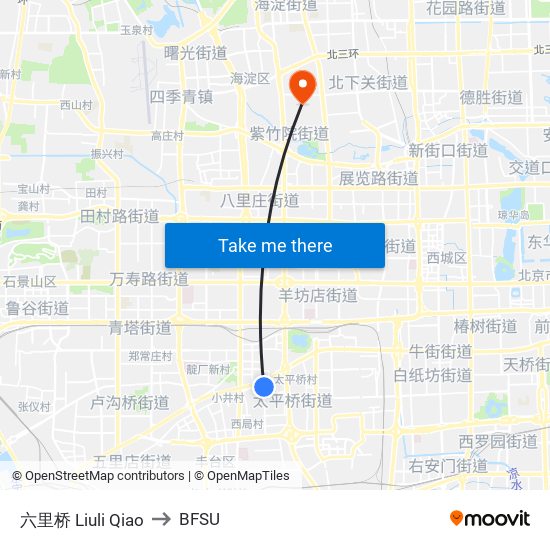 六里桥 Liuli Qiao to BFSU map