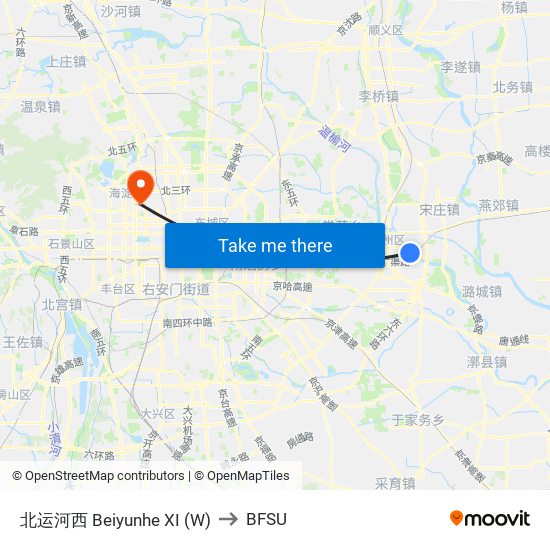 北运河西 Beiyunhe XI (W) to BFSU map