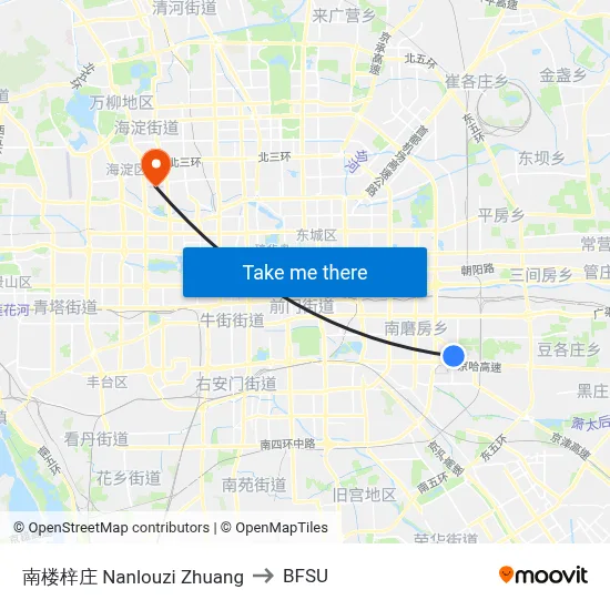 Nanlouzi Zhuang to BFSU map
