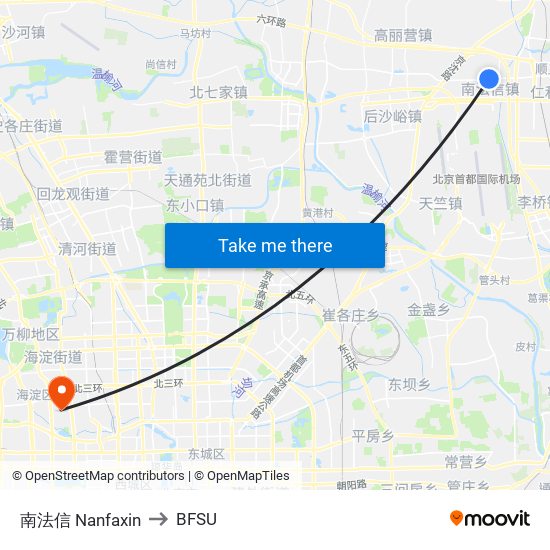 南法信 Nanfaxin to BFSU map