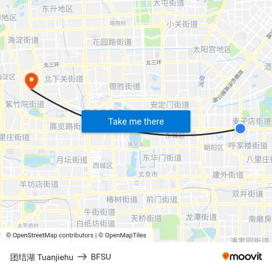 团结湖 Tuanjiehu to BFSU map