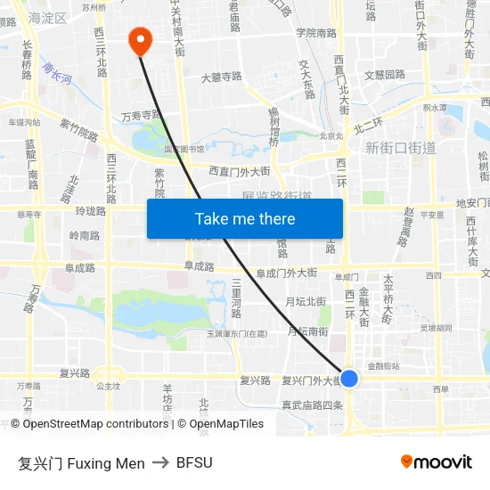 复兴门 Fuxing Men to BFSU map