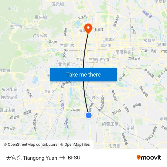 天宫院 Tiangong Yuan to BFSU map