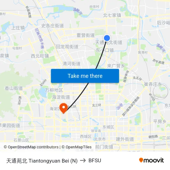 天通苑北 Tiantongyuan Bei (N) to BFSU map
