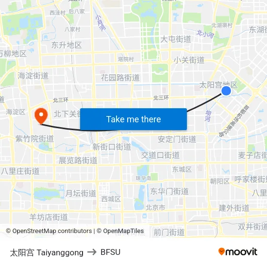 Taiyanggong to BFSU map