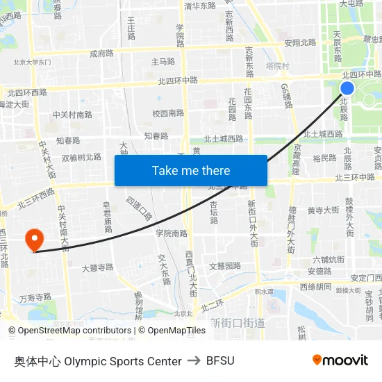 Olympic Sports Center to BFSU map