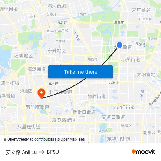 安立路 Anli Lu to BFSU map