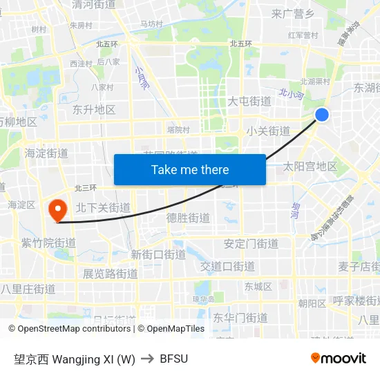 望京西 Wangjing XI (W) to BFSU map