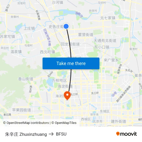 Zhuxinzhuang to BFSU map