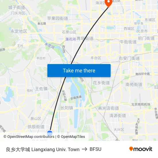 良乡大学城 Liangxiang Univ. Town to BFSU map