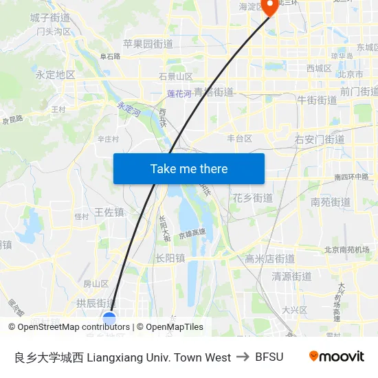 Liangxiang University Town West to BFSU map