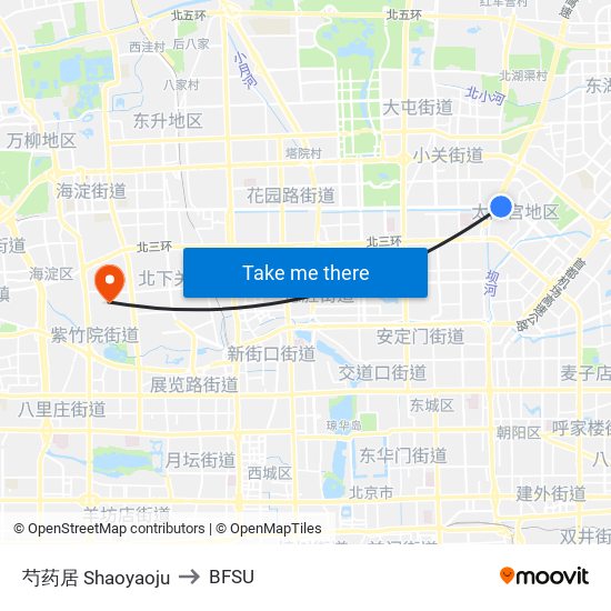 芍药居 Shaoyaoju to BFSU map