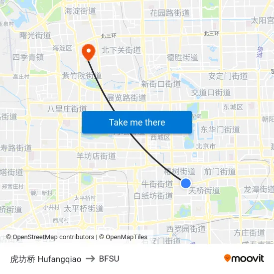 虎坊桥 Hufangqiao to BFSU map