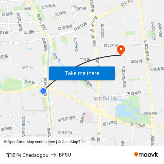车道沟 Chedaogou to BFSU map