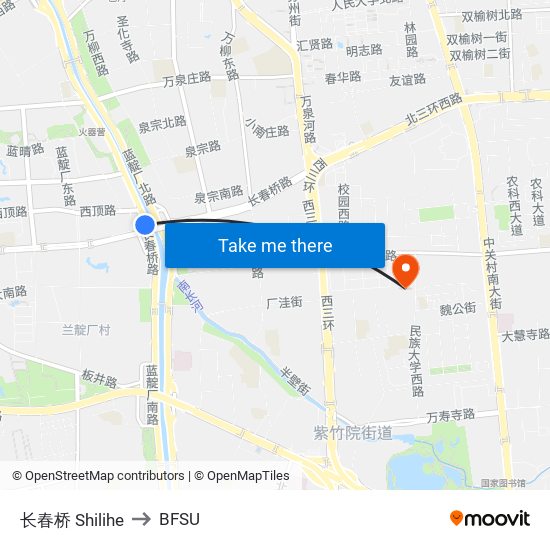 长春桥 Shilihe to BFSU map