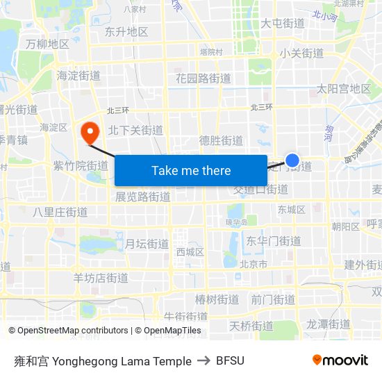 雍和宫 Yonghegong Lama Temple to BFSU map