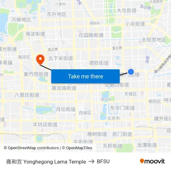 Yonghegong Lama Temple to BFSU map