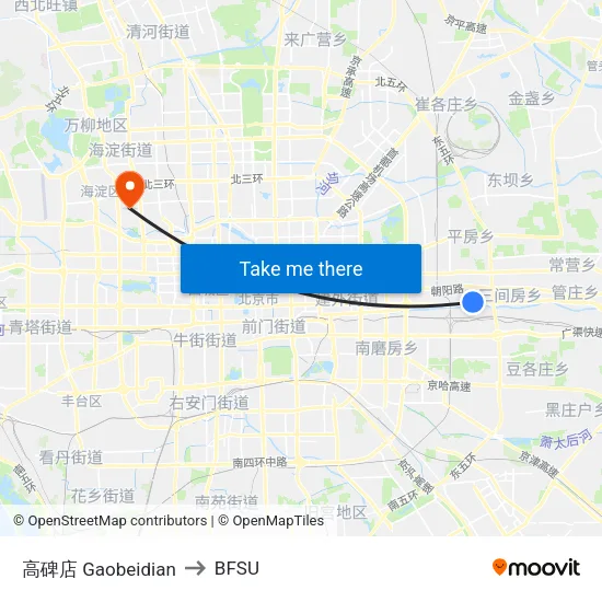 Gaobeidian to BFSU map