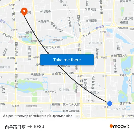 Xidan East Intersection to BFSU map