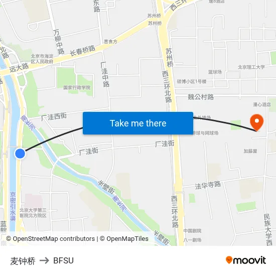 Maizhong Bridge to BFSU map