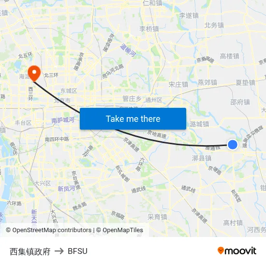 Xiji Town Government to BFSU map