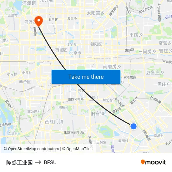Longsheng Industrial Park to BFSU map