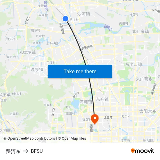 Caihe East to BFSU map